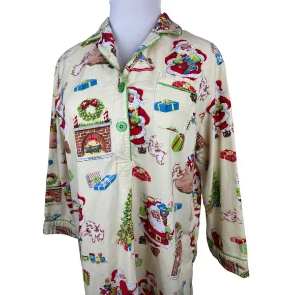 Nick & Nora Christmas Santa Themed Flannel Cotton Nightgown Holiday PJ's XXL - Picture 3 of 14